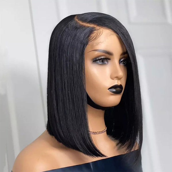Wig Female Split Front Lace Wig Black Short Straight Hair Synthetic Wigs - Everyday Essentialsco
