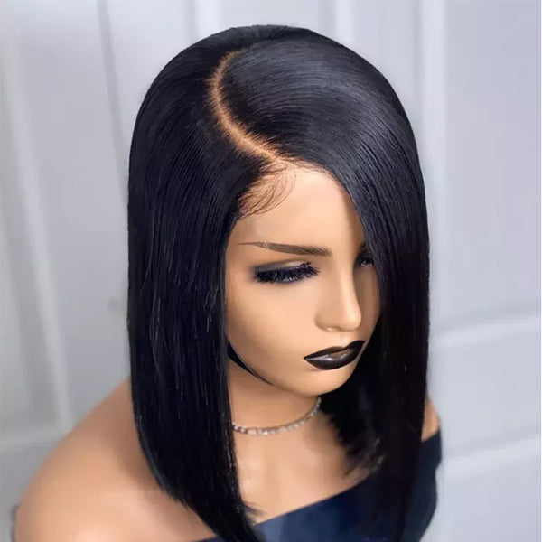 Wig Female Split Front Lace Wig Black Short Straight Hair Synthetic Wigs - Everyday Essentialsco